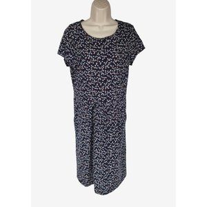 Boden Womens Shirt Knee Length Dress Size 8R Blue Floral Crew Neck Short SLV E1P